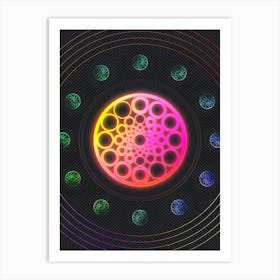 Neon Geometric Glyph in Pink and Yellow Circle Array on Black n.0220 Art Print