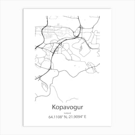 Kopavogur,Iceland Minimalist Map Art Print