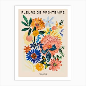 Spring Floral French Poster  Celosia 4 Art Print