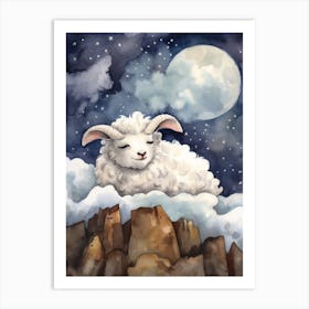 Baby Sheep Sleeping In The Clouds Art Print