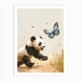 Giant Panda Cub Chasing After A Butterfly Storybook Illustration 4 Art Print