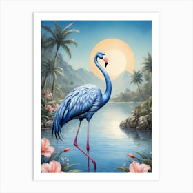 Floral Blue Flamingo Painting (2) Art Print
