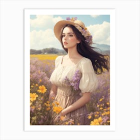 Beautiful Girl In A Field Of Flowers Art Print