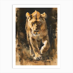 African Lion Lioness On The Prowl Acrylic Painting 1 Art Print