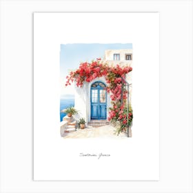 Santorini, Greece   Mediterranean Doors Watercolour Painting 4 Poster Art Print