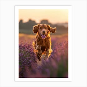 Dog Running Through Lavender Field. Generated AI. Art Print 1 Art Print