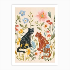 Folksy Floral Animal Drawing Panther 2 Art Print