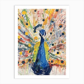 Peacock Paint Splash Portrait Art Print