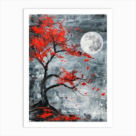 Red Tree With Moon Art Print