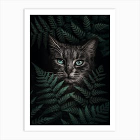 Green Eyes Cat With Ferns Art Print