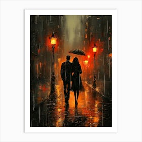 Couple Walking In The Rain, Romantic Monochrome Charcoal style 1 Poster