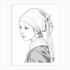 Line Art Inspired By The Girl With A Pearl Earring 1 Art Print