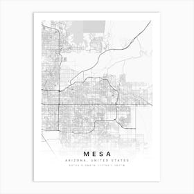 Mesa Arizona USA White Map Poster