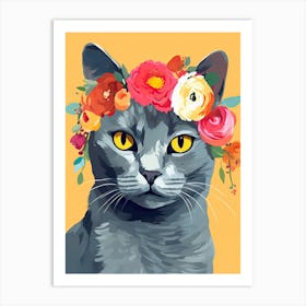 Chartreux Cat With A Flower Crown Painting Matisse Style 1 Art Print
