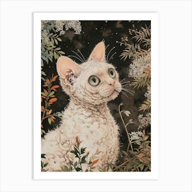 Devon Rex Cat Japanese Illustration 2 Art Print