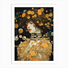 Woman Astronaut Klimt Style With Flowers 1 Art Print