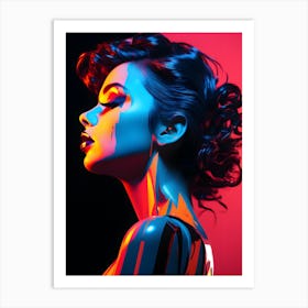 Neon Girl Portrait Art Print