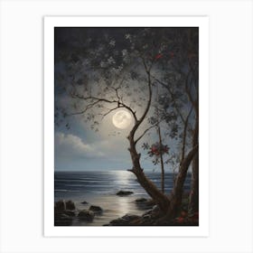 Full Moon Over The Ocean 1 Art Print