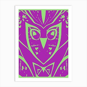 Abstract Owl Pink And Green 1 Art Print