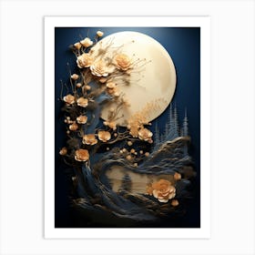 Moon And Roses Art Print