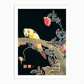 Parrot On The Branch Of A Flowering Rose Bush, Itō Jakuchū Art Print