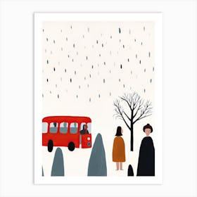 London Red Bus Scene, Tiny People And Illustration 1 Art Print