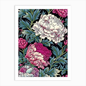 Borders And Edges Peonies Colourful 2 Drawing Art Print