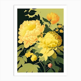 Cottage Gardens Peonies Yellow 1 Vintage Sketch Art Print