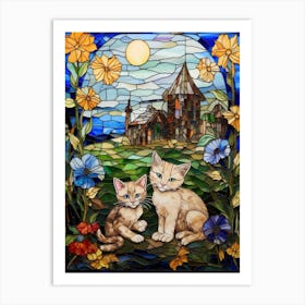 Kittens & Medieval Barn Mosaic Art Print