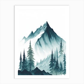 Mountain And Forest In Minimalist Watercolor Vertical Composition 76 Art Print