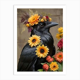 Regal Crow With A Floral Crown Art Print (1) Art Print