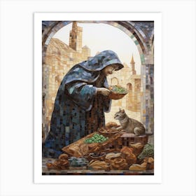 Mosaic Cat At Medieval Market Art Print