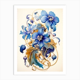 Blue Flowers On A White Background 1 Art Print