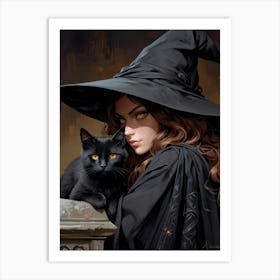 Witch And Cat 2 Art Print