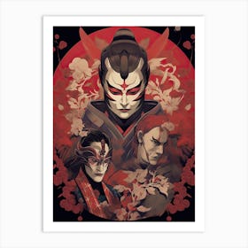Samurai Noh And Kabuki Theater Style Illustration 3 Art Print
