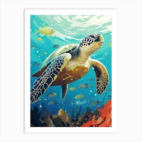 Block Colour Turtle Swimming Aqua 5 Art Print