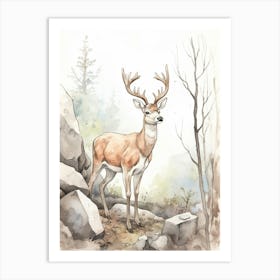 Storybook Animal Watercolour Caribou 2 Art Print