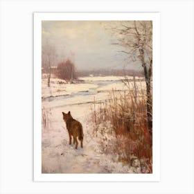 Vintage Winter Animal Painting Red Wolf 4 Art Print