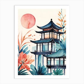 Watercolor Chinese Pagoda 1 Art Print