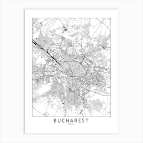 Bucharest White Map Art Print