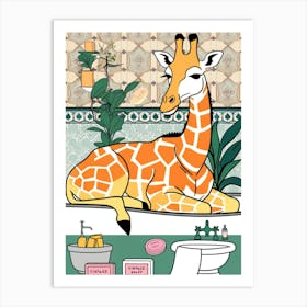 Giraffe In Bath 1 Art Print