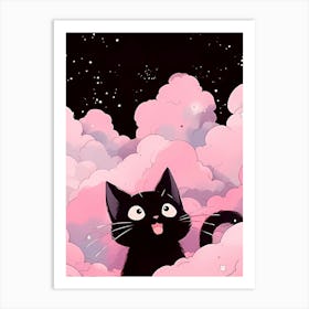 Black Cat In The Clouds Art Print