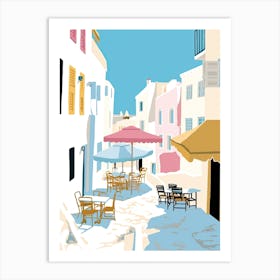 Mykonos, Greece, Flat Pastels Tones Illustration 1 Art Print