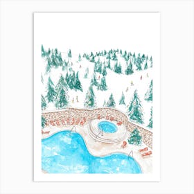 Christmas Ski Resort Blue & Green Art Print