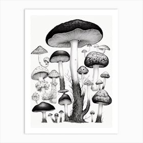 Mushroom Drawing B&W 3 Art Print