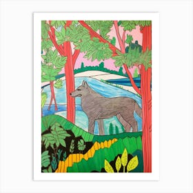 Maximalist Animal Painting Timber Wolf 3 Art Print