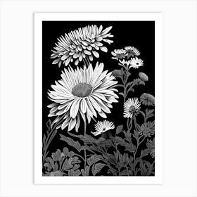 Asters Wildflower Linocut 1 Art Print