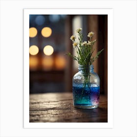 Blue Flowers In A Glass Vase Art Print