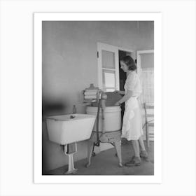 Woman Living At The Casa Grande Valley Farms, Pinal County, Arizona, Removing The Cover From Her Electric Washing Art Print
