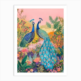 Peacocks In The Garden 1 Art Print